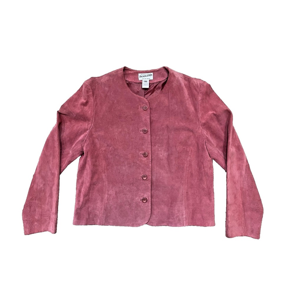 Vtg Pendleton Pink Suede Leather Button Front Jacket Women's Size Large Blazer